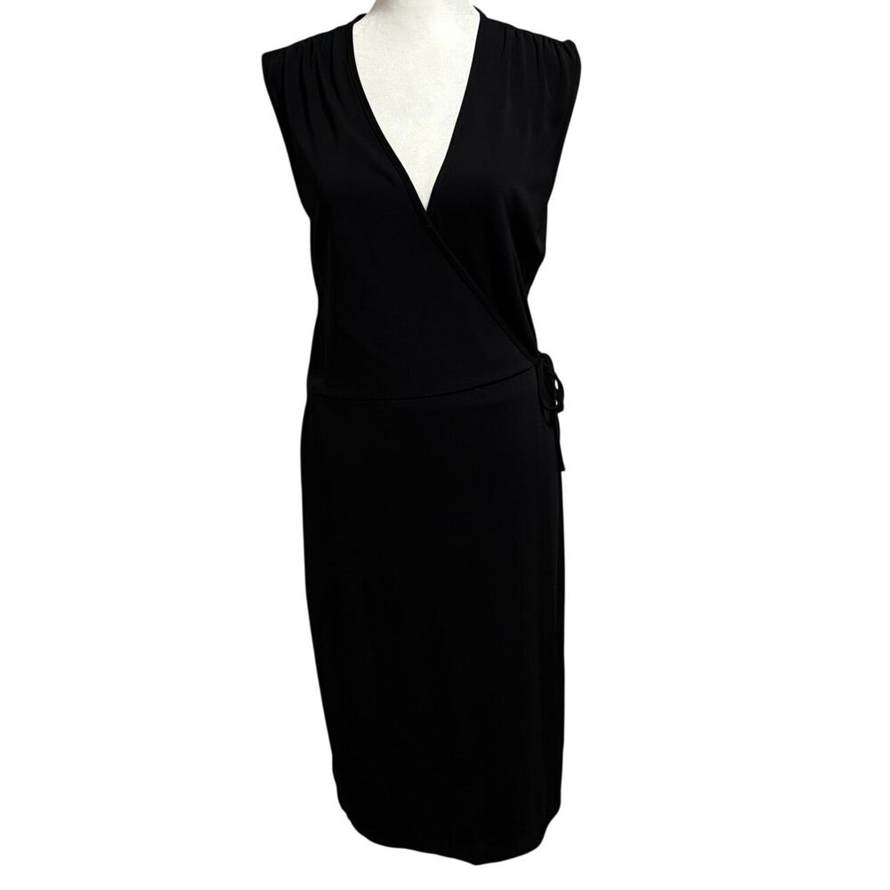 Vintage Casual Corner Size M Wrap Dress Sleeveless Black Midi Y2K Minimal